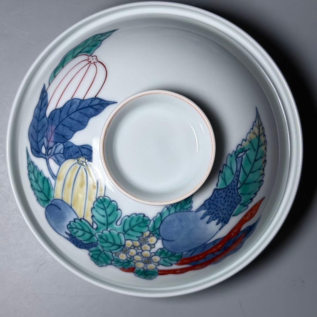 人間国宝　十三代　今泉今右衛門　錦　野菜絵蓋物　五客　共箱　有田焼　鍋島様式