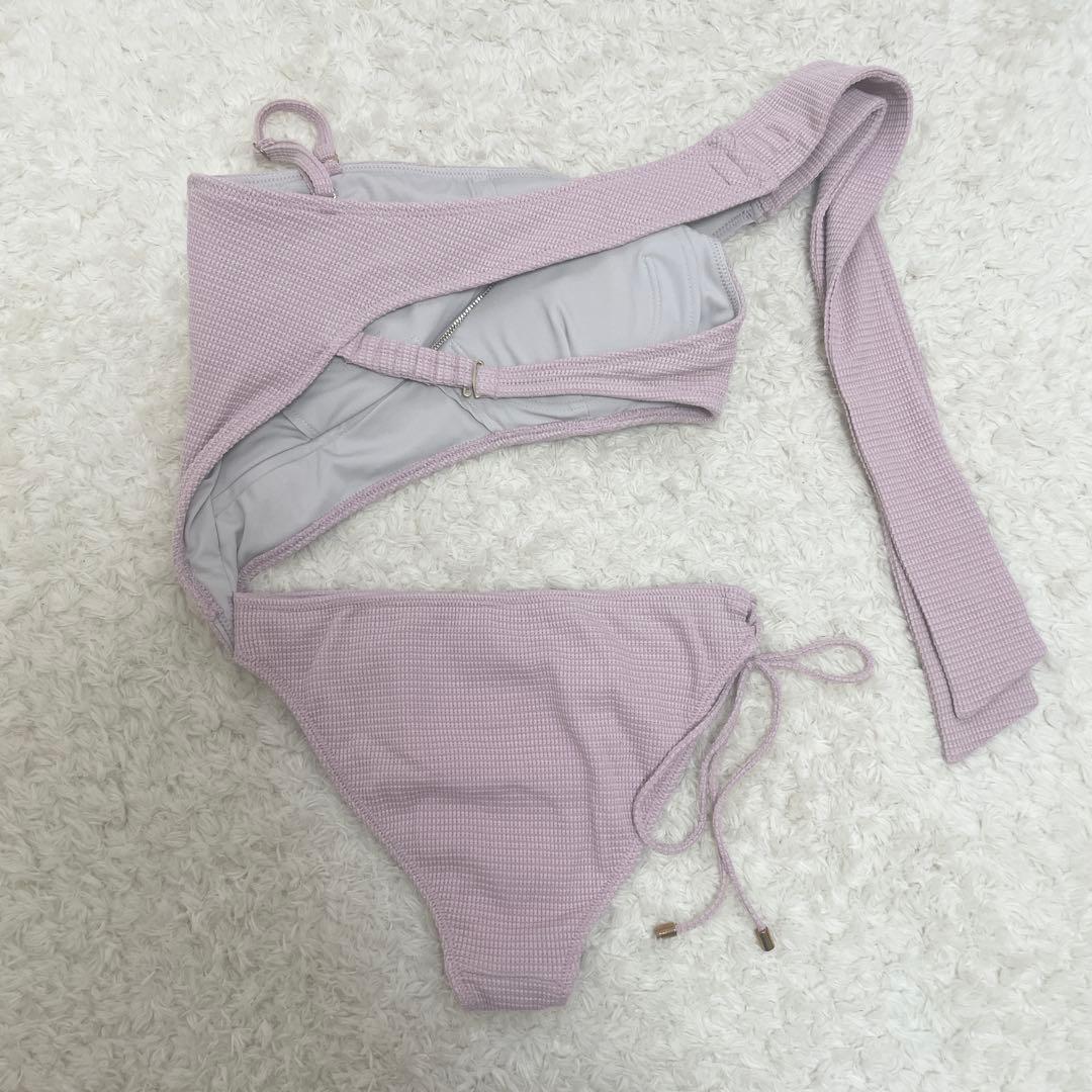 ローブドフルール Waffle weave zip swim wear ピンク