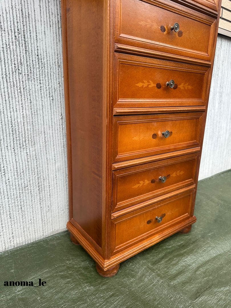 5006【チェスト】木製　イタリア　象嵌　収納　飾り台　アンティーク◎