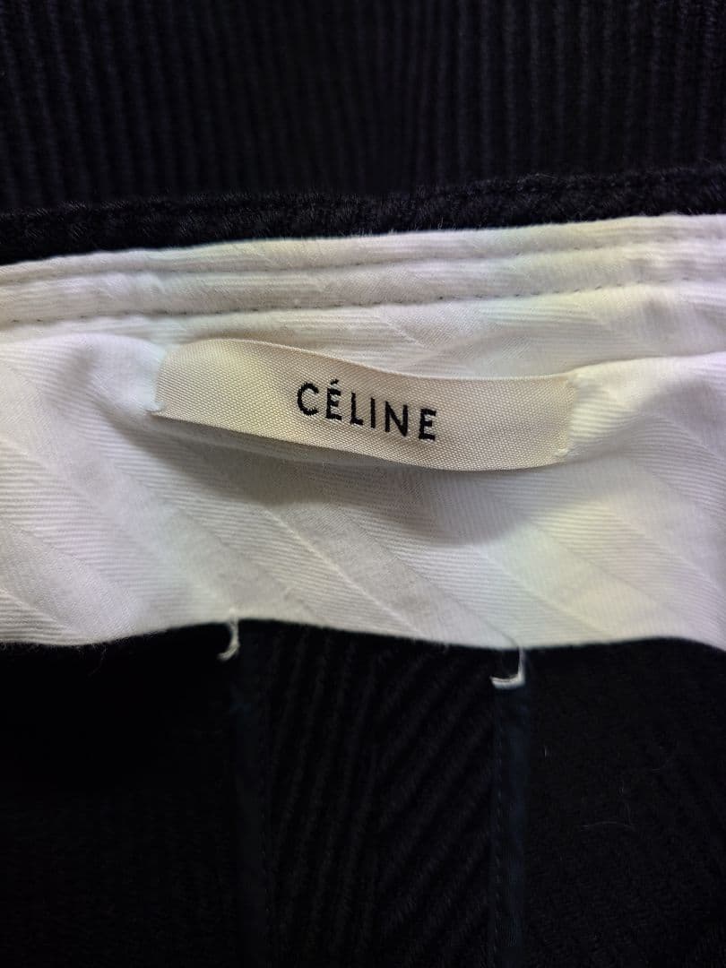 美品 セリーヌ CELINE ウール100% ワイドパンツ スカンツ 36 黒