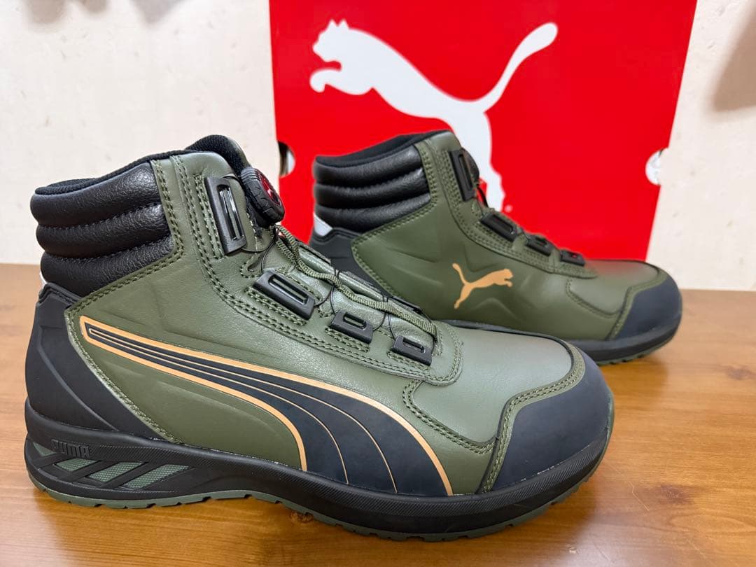 プーマ安全靴#63.362 27.0cmライダー・オリーブディスクミッド