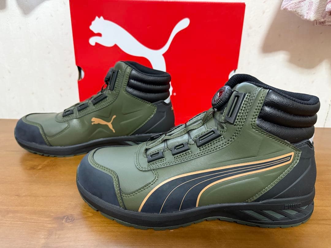 プーマ安全靴#63.362 27.0cmライダー・オリーブディスクミッド