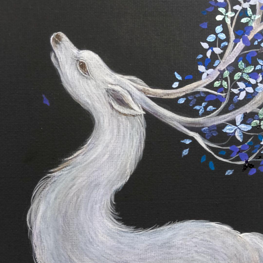 No.522 F4キャンバス アクリル画 原画 鹿神 神獣