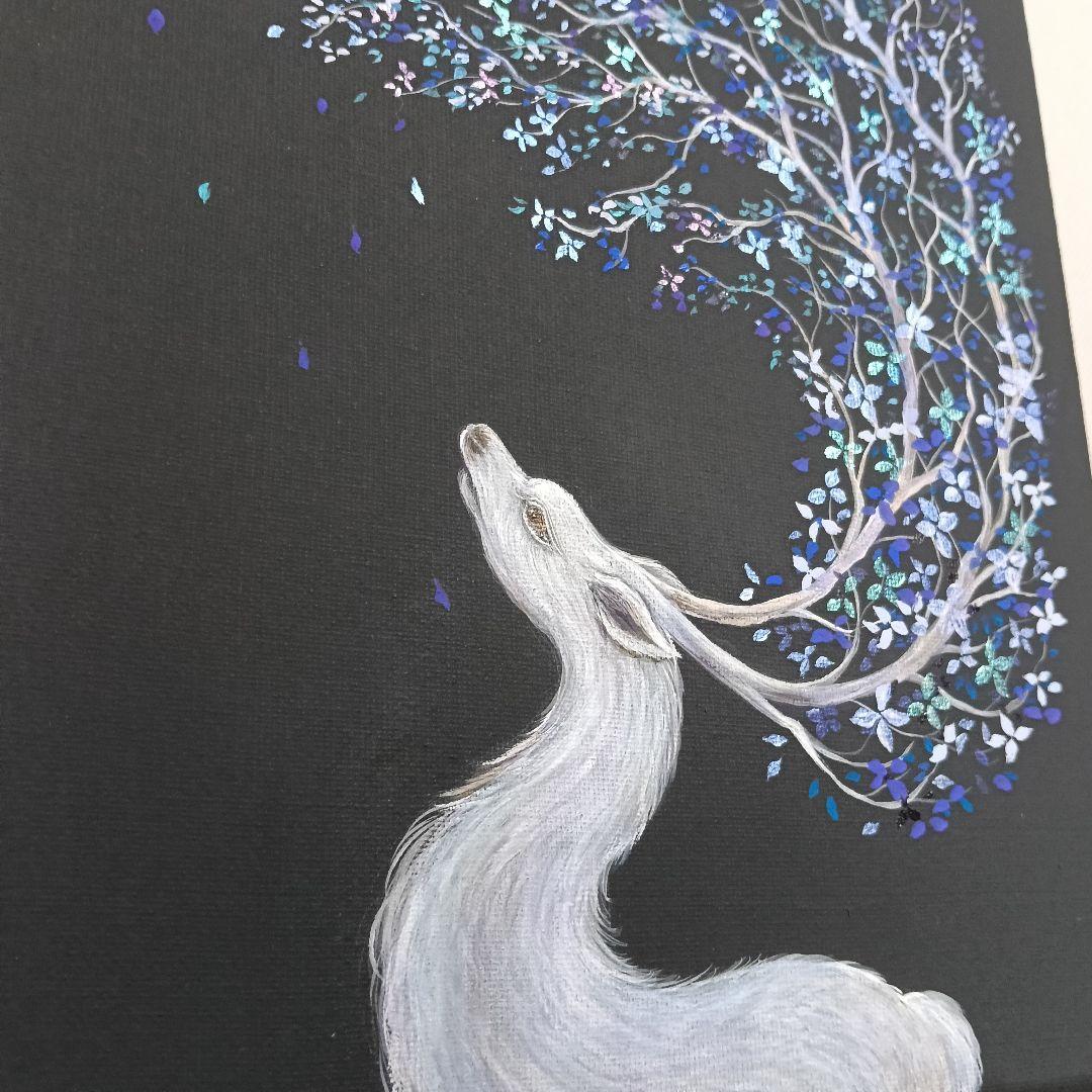 No.522 F4キャンバス アクリル画 原画 鹿神 神獣