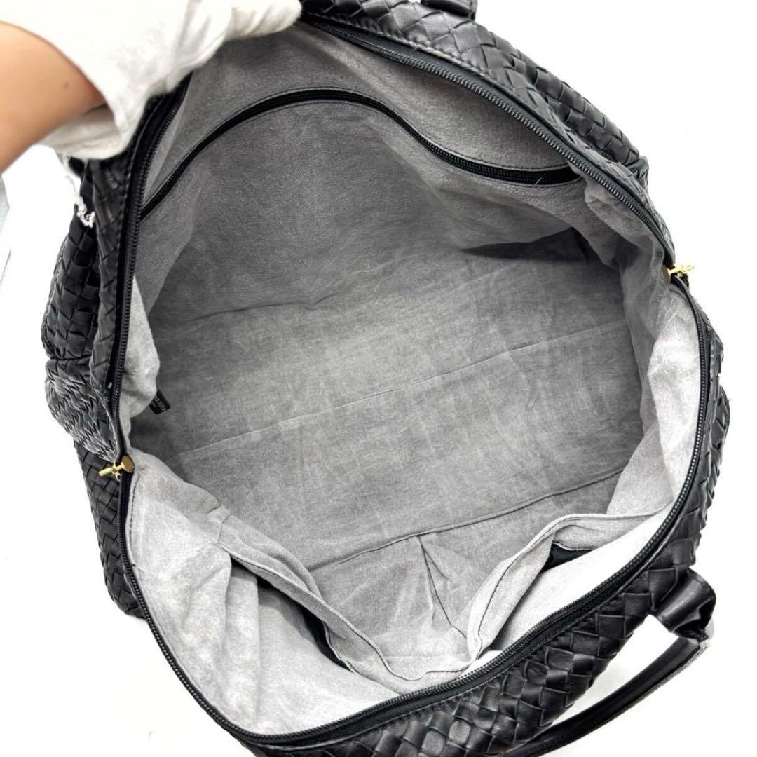 BOTTEGA VENETA トートバッグ 黒ボストン イントレチャート 大きい