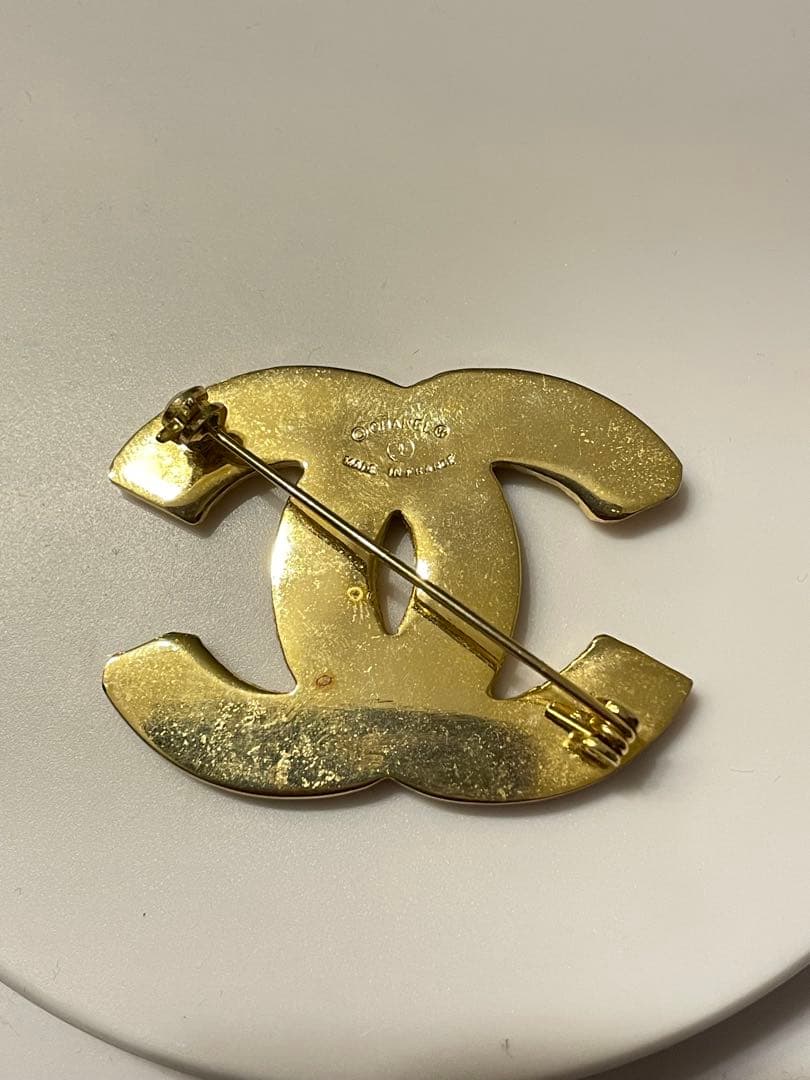 ★【希少】CHANEL ヴィンテージ　ブローチ　ラインストーン　ゴールド★