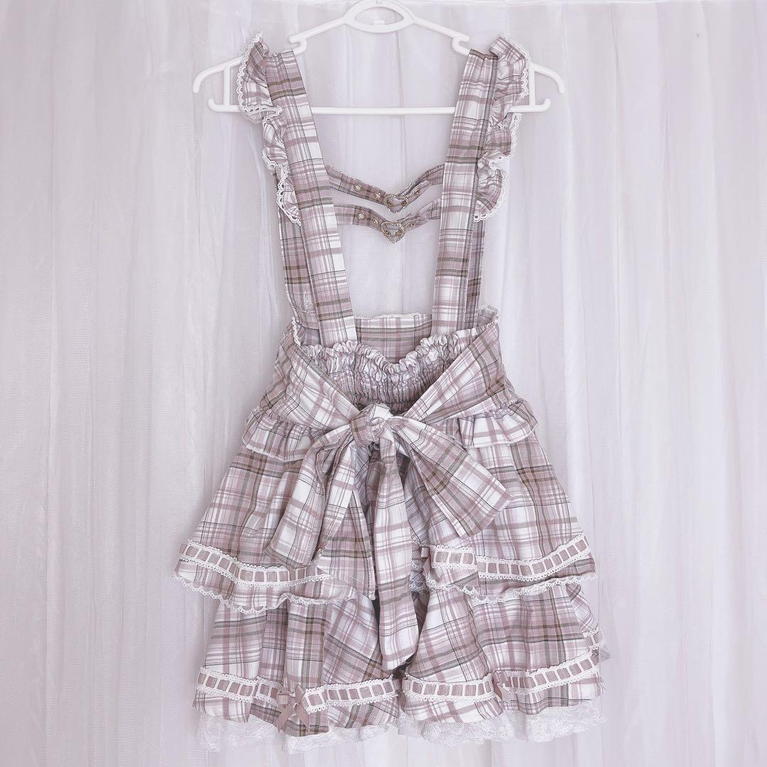 リズリサ はしごリボンチェックティアードスカパン ピンク