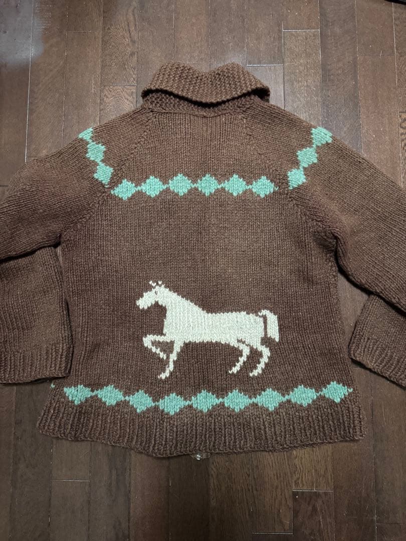 70s 馬柄 カウチンニット ジップアップ セーター ブラウン