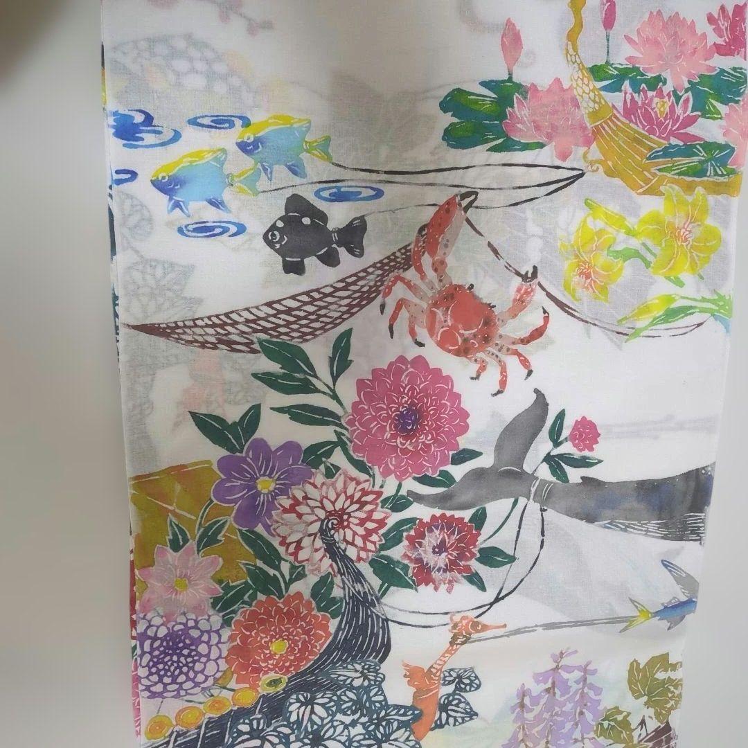 浴衣 反物 綿 海の生き物 型絵染