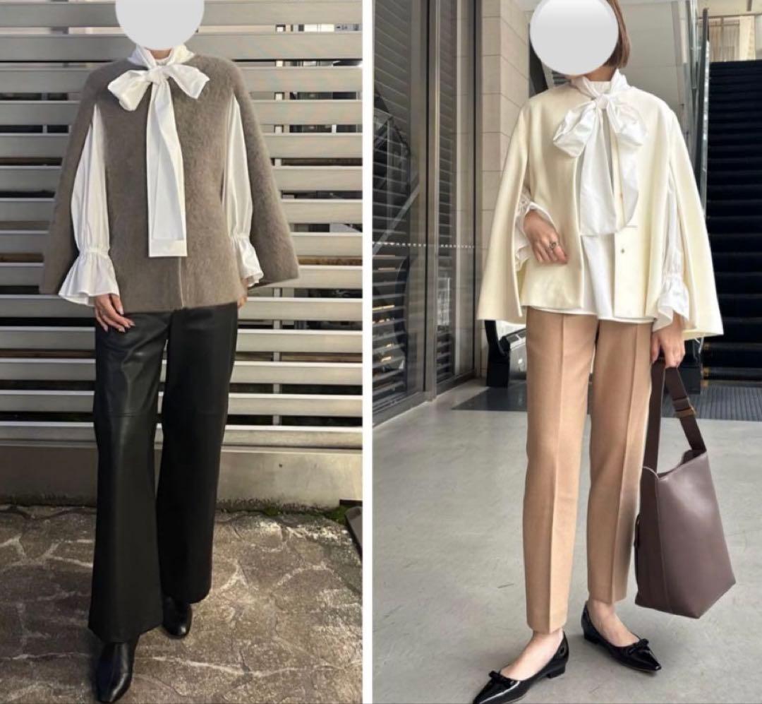 ユナイテッドアローズ ドットドビー ボウタイ 2WAY ブラウス ホワイト