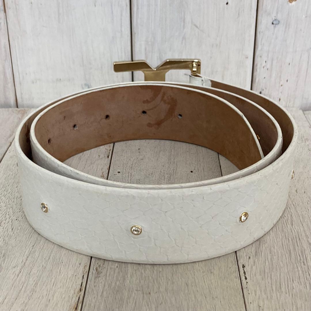 D&G ドルチェ＆ガッバーナ ベルト レザー ラインストーンロゴ ホワイト