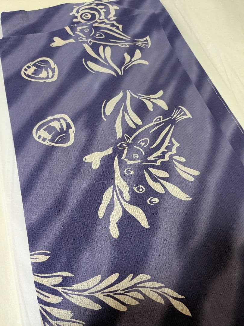 未使用 ☆ レディース 浴衣 パープル 紫 魚 貝 海 仕立て上がり