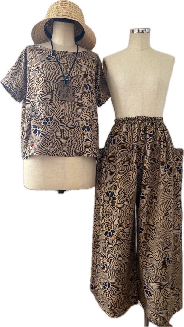 浴衣リメイク　チュニック　ワイドパンツセットアップ