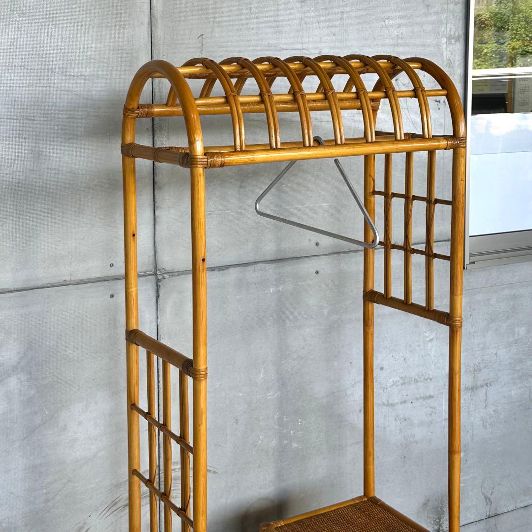 ꧁ラタン꧂昭和レトロ ラタン ハンガーラック 収納付き 籐家具 ヴィンテージ