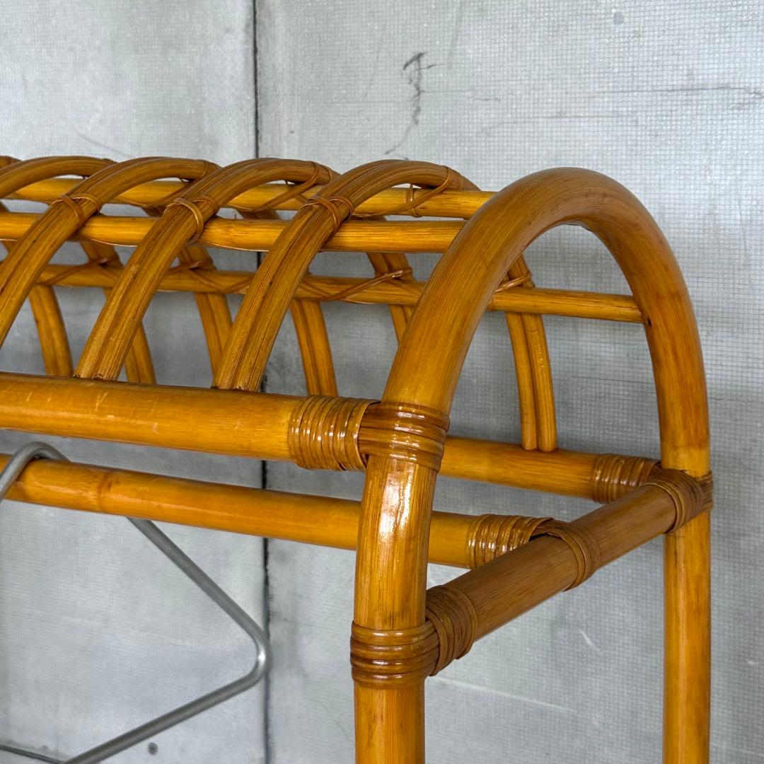 ꧁ラタン꧂昭和レトロ ラタン ハンガーラック 収納付き 籐家具 ヴィンテージ