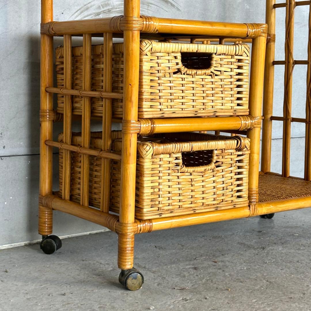 ꧁ラタン꧂昭和レトロ ラタン ハンガーラック 収納付き 籐家具 ヴィンテージ