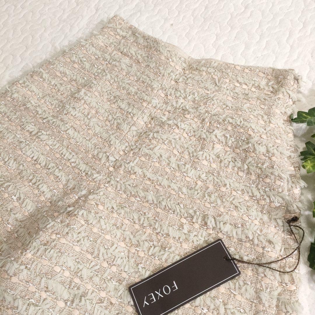 新品✨FOXEY　ミックスツイードショートパンツ　ピンクベージュ　38