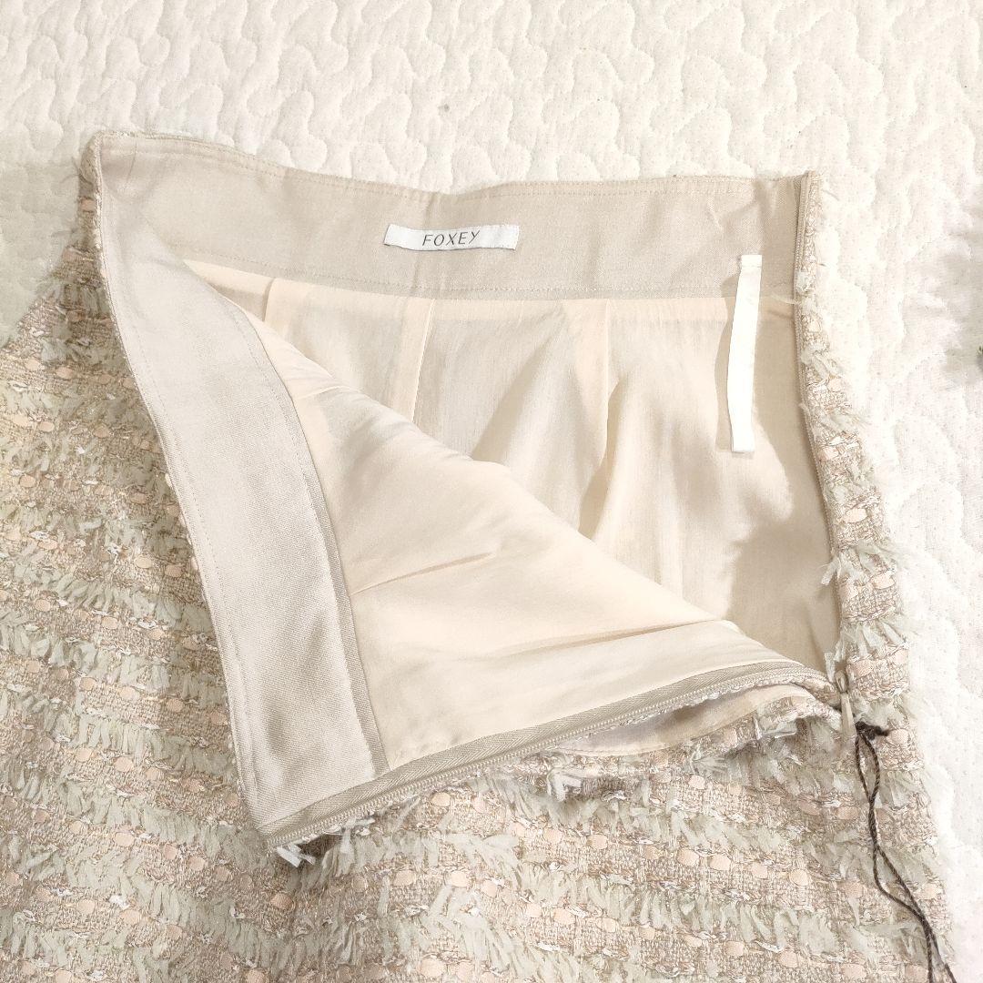 新品✨FOXEY　ミックスツイードショートパンツ　ピンクベージュ　38