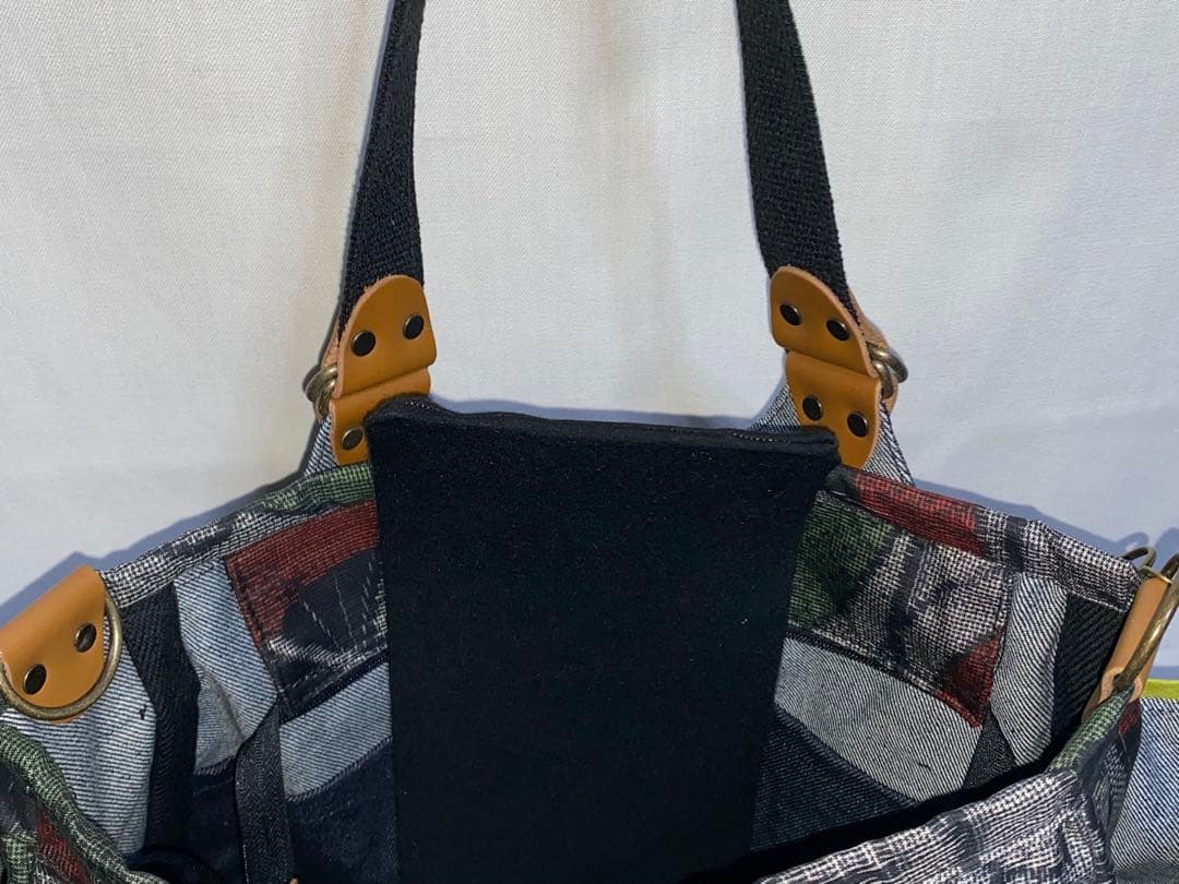 大島紬&岡山デニム☆Mサイズ☆4way♪あおりバッグ☆ポーチ付き