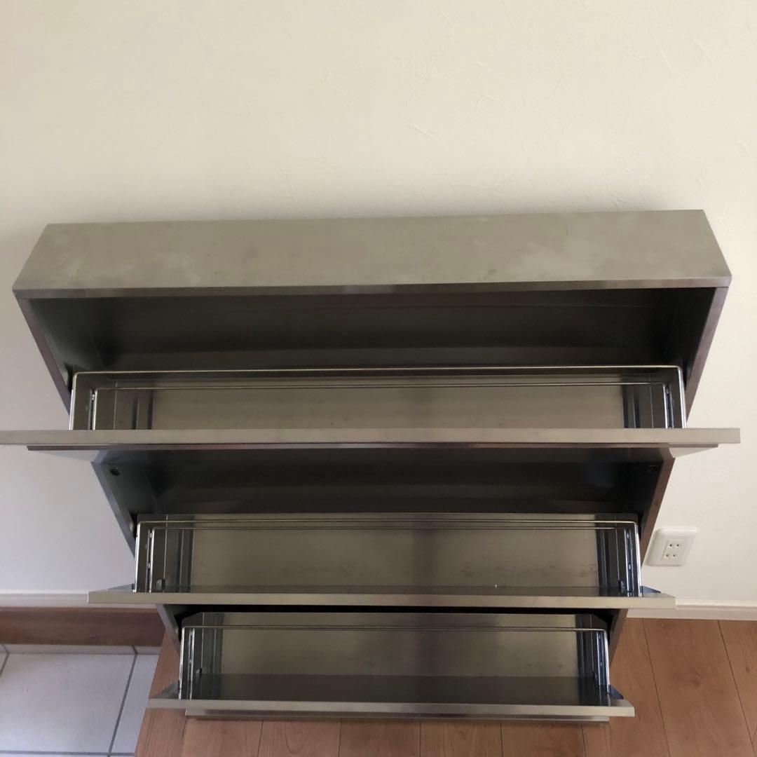 ステンレス製 3段シューズラック 薄型