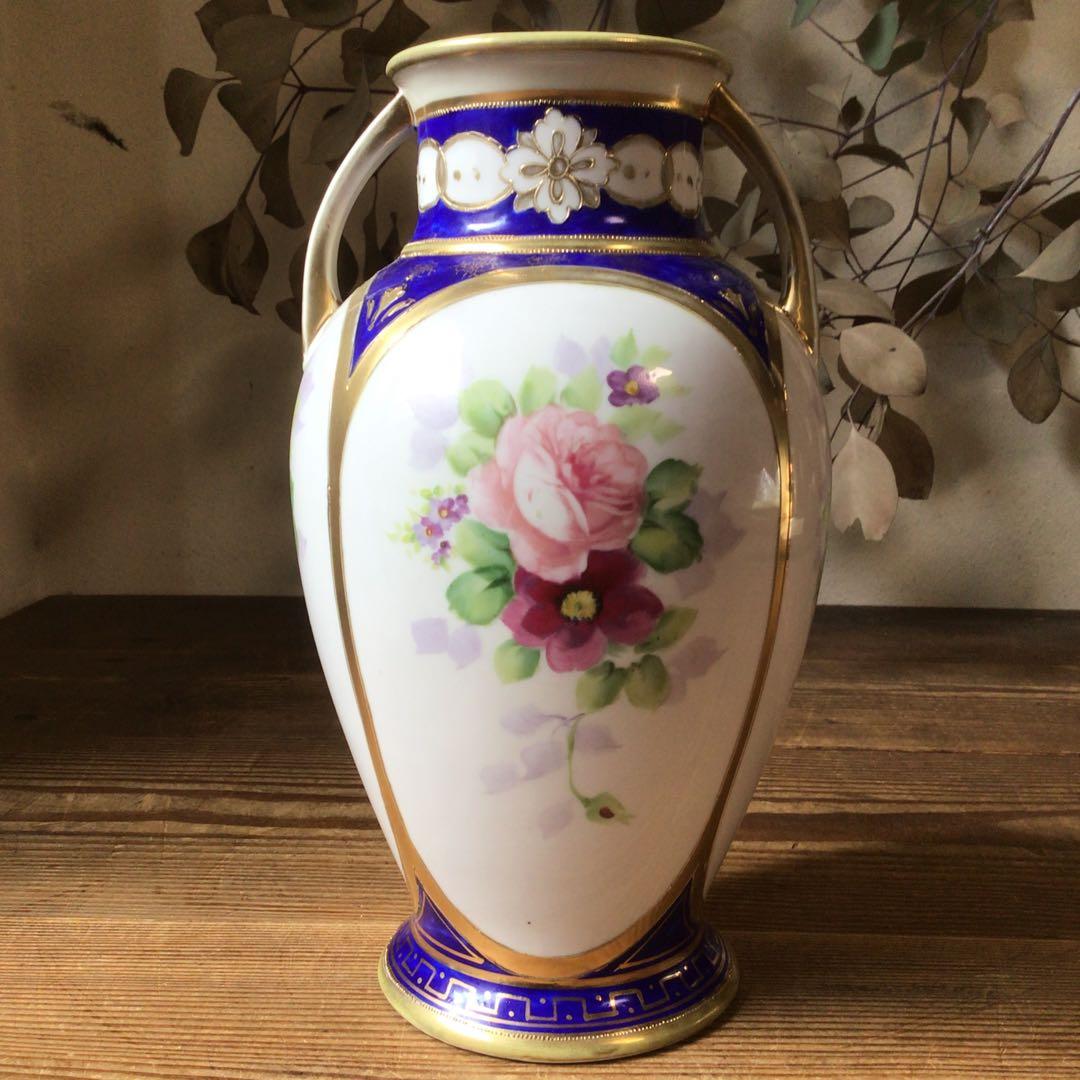 No4235 オールドノリタケ　NIPPON　手描き壺型花瓶　陶磁器　送料無料