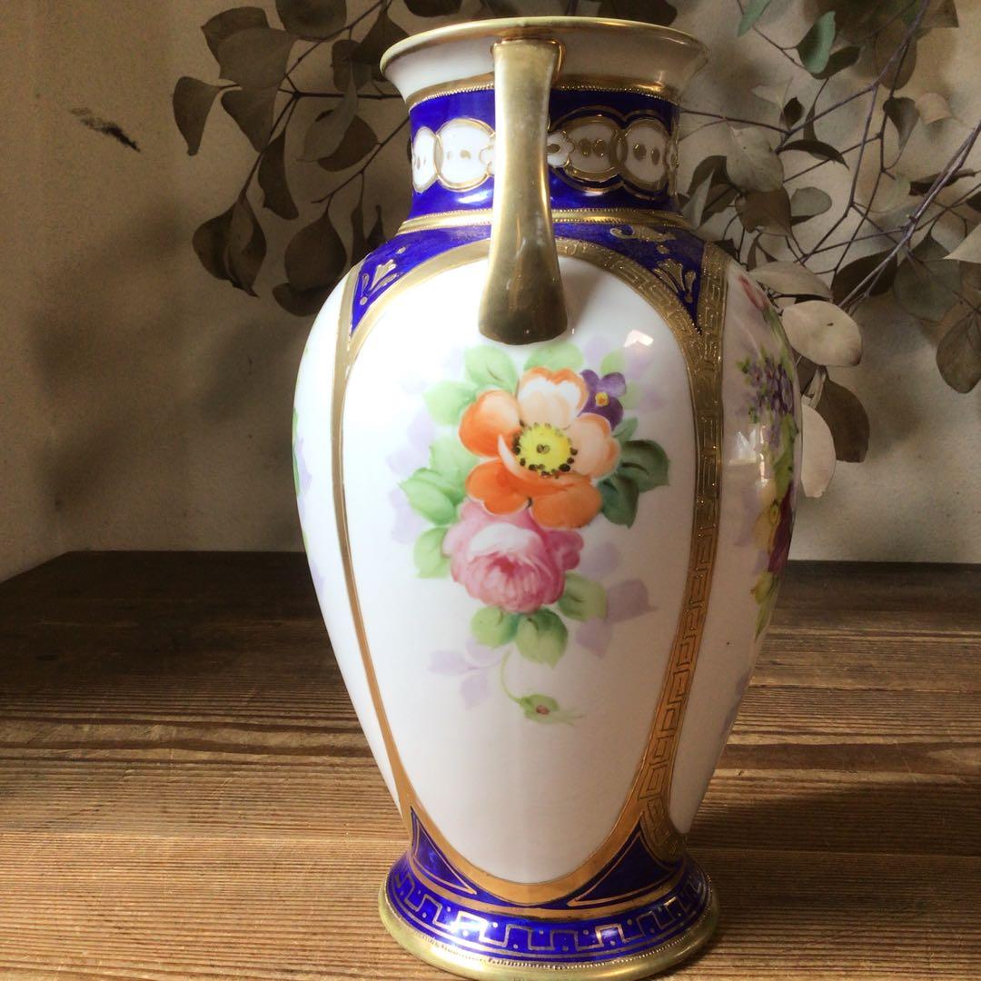No4235 オールドノリタケ　NIPPON　手描き壺型花瓶　陶磁器　送料無料