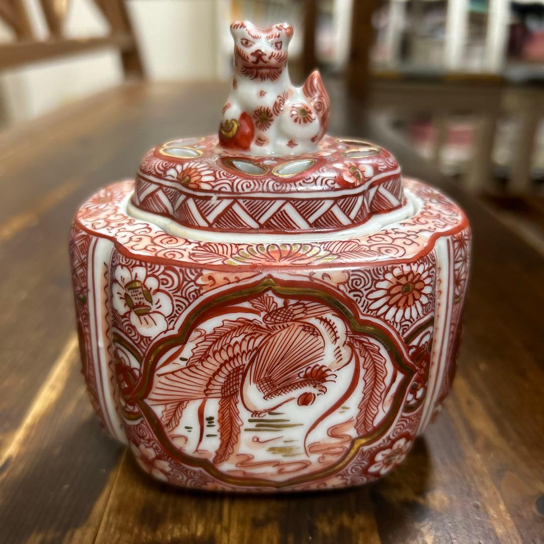 九谷焼　骨董品　美術品　古物　香炉2つ　角福　赤絵　染付