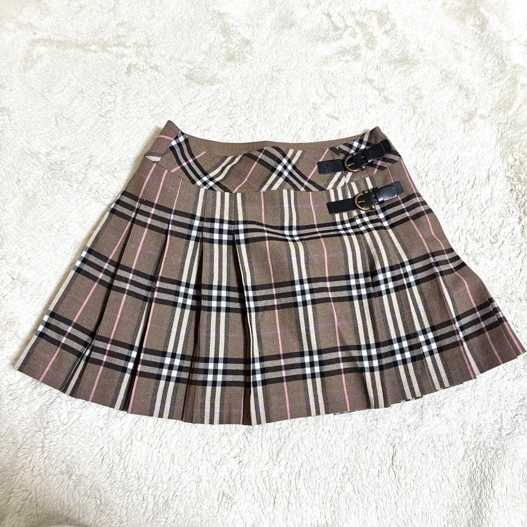 美品✨バーバリー ブルーレーベル ノバチェック プリーツ　ラップスカート　Y2K