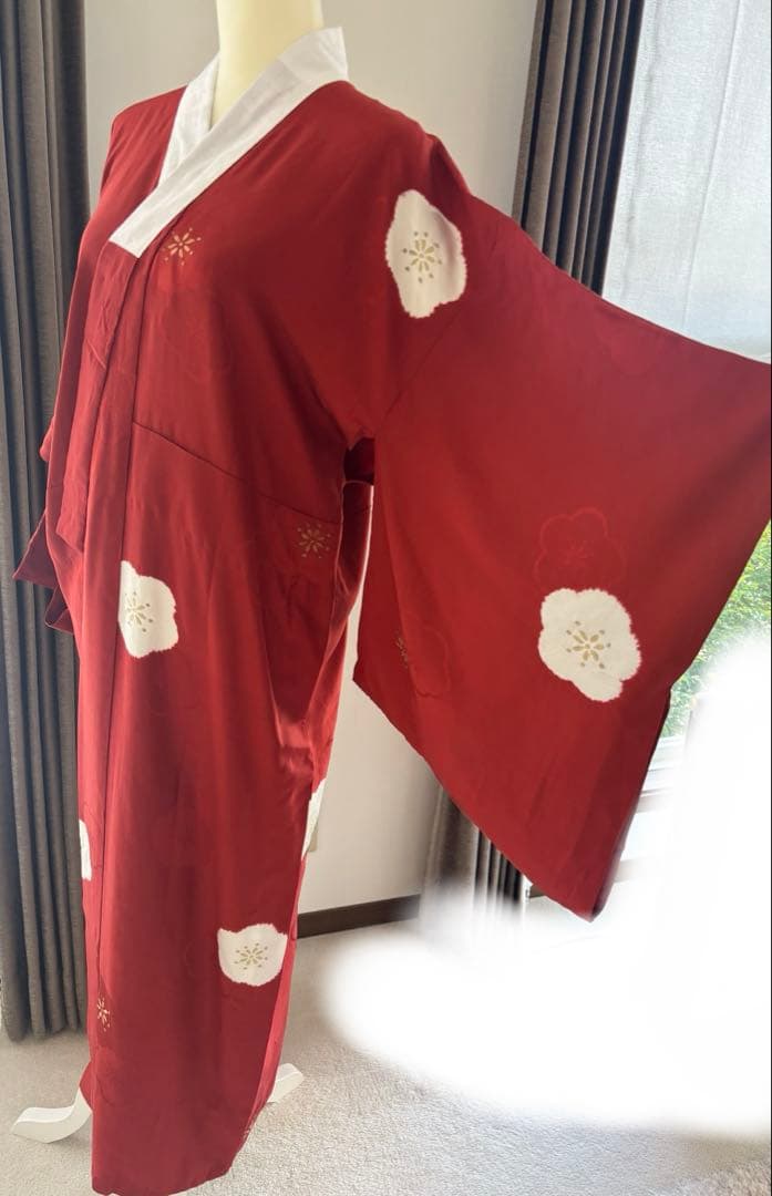 朱赤☆梅花刺繍入りの長襦袢　トールサイズ