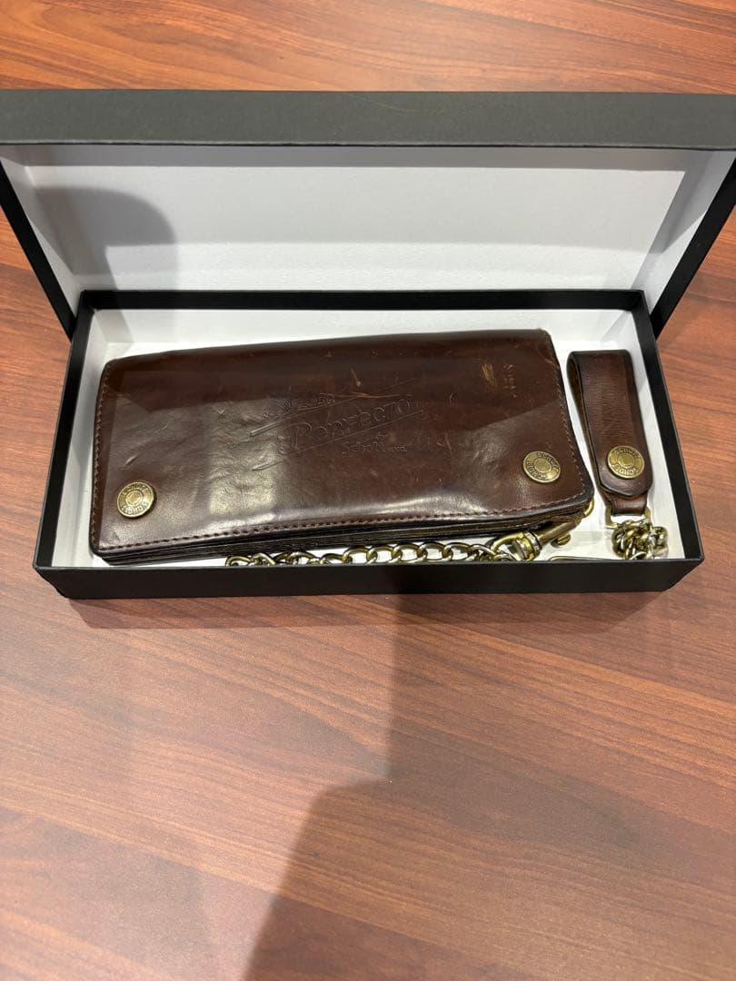 け Sch￼ott ブラウンレザー ウォレットチェーン