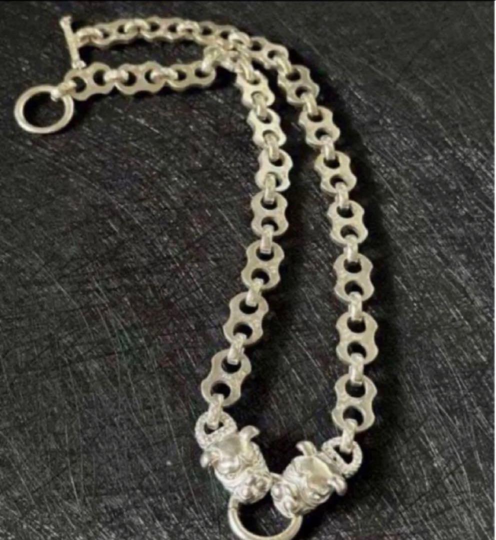 シルバー925 ヴィンテージチェーン　ピットブル彫刻　ネックレス