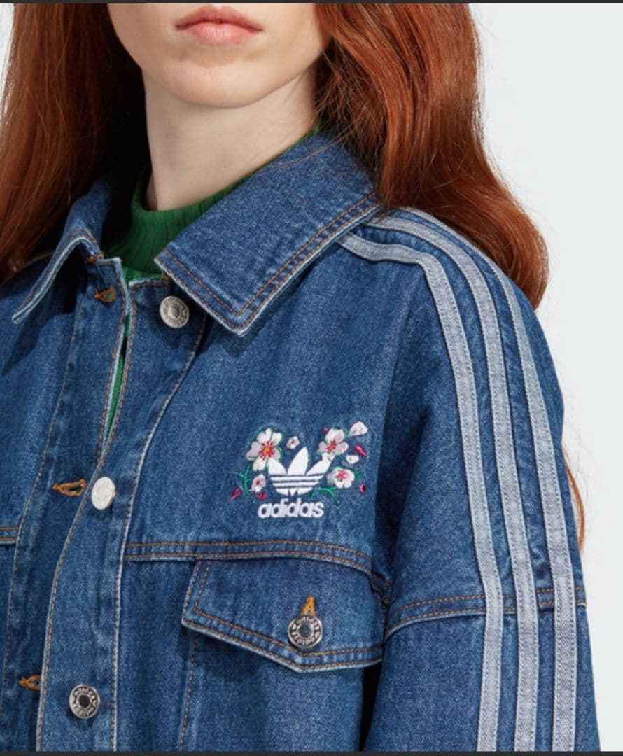 adidas 2XL桜刺繍 デニムジャケット美品