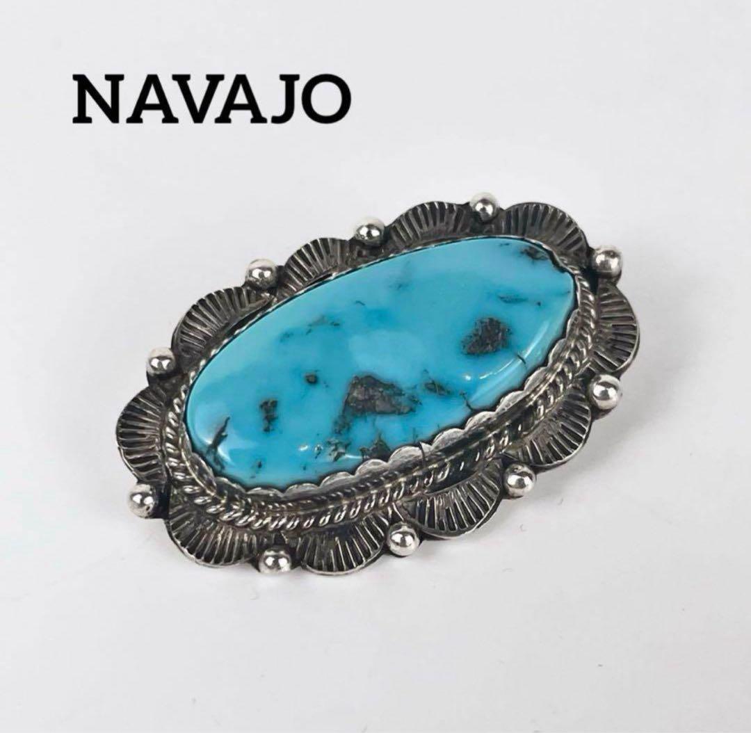 NAVAJO ナバホ JE刻印 ターコイズ ブローチ スターリングシルバー