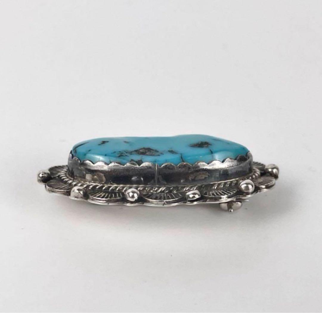 NAVAJO ナバホ JE刻印 ターコイズ ブローチ スターリングシルバー