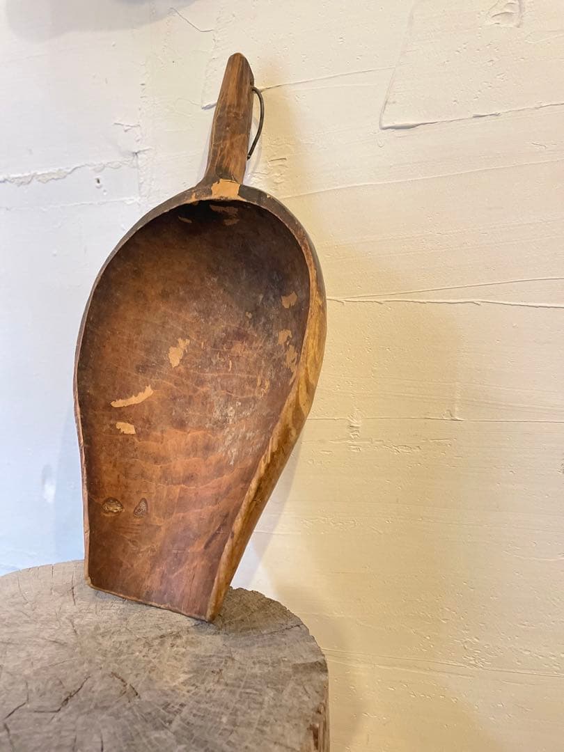 穀物スコップ 木彫 くり抜き 匙 民藝 骨董 アンティーク 古道具