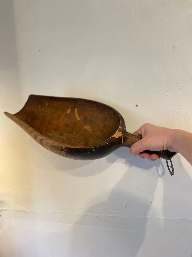 穀物スコップ 木彫 くり抜き 匙 民藝 骨董 アンティーク 古道具