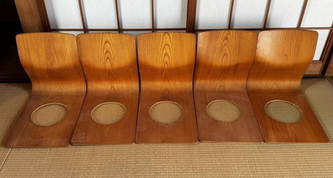 【 5脚セット】Tendo 天童木工 座椅子 藤森健次作 曲げ木 ケヤキ板目