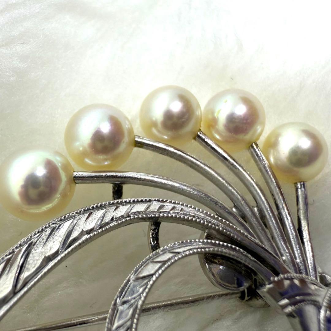 MIKIMOTO ミキモト あこや真珠 パール ブローチ 花モチーフ シルバー