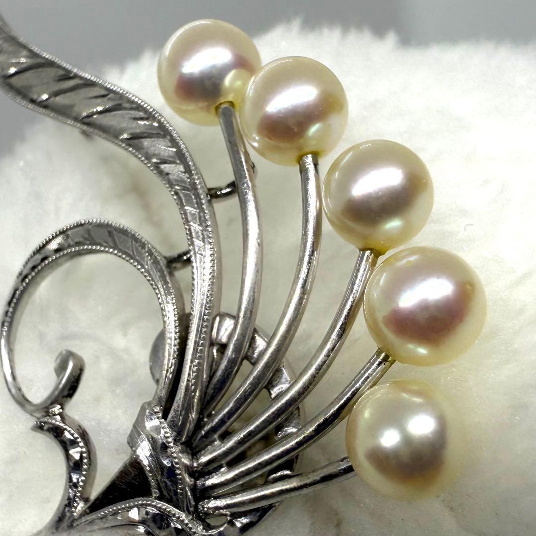 MIKIMOTO ミキモト あこや真珠 パール ブローチ 花モチーフ シルバー