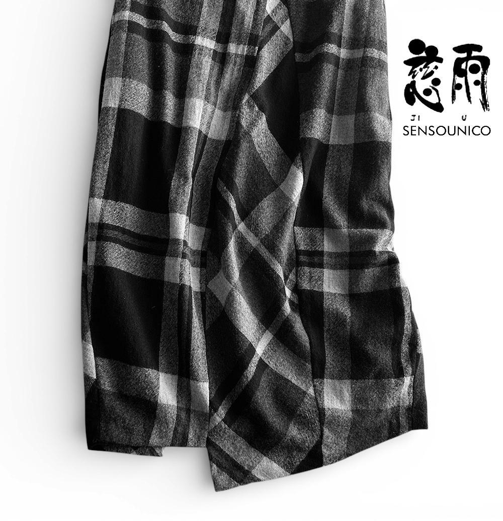 美品 慈雨/センソユニコ 毛100%アシンメトリーチェックマキシワンピース40L