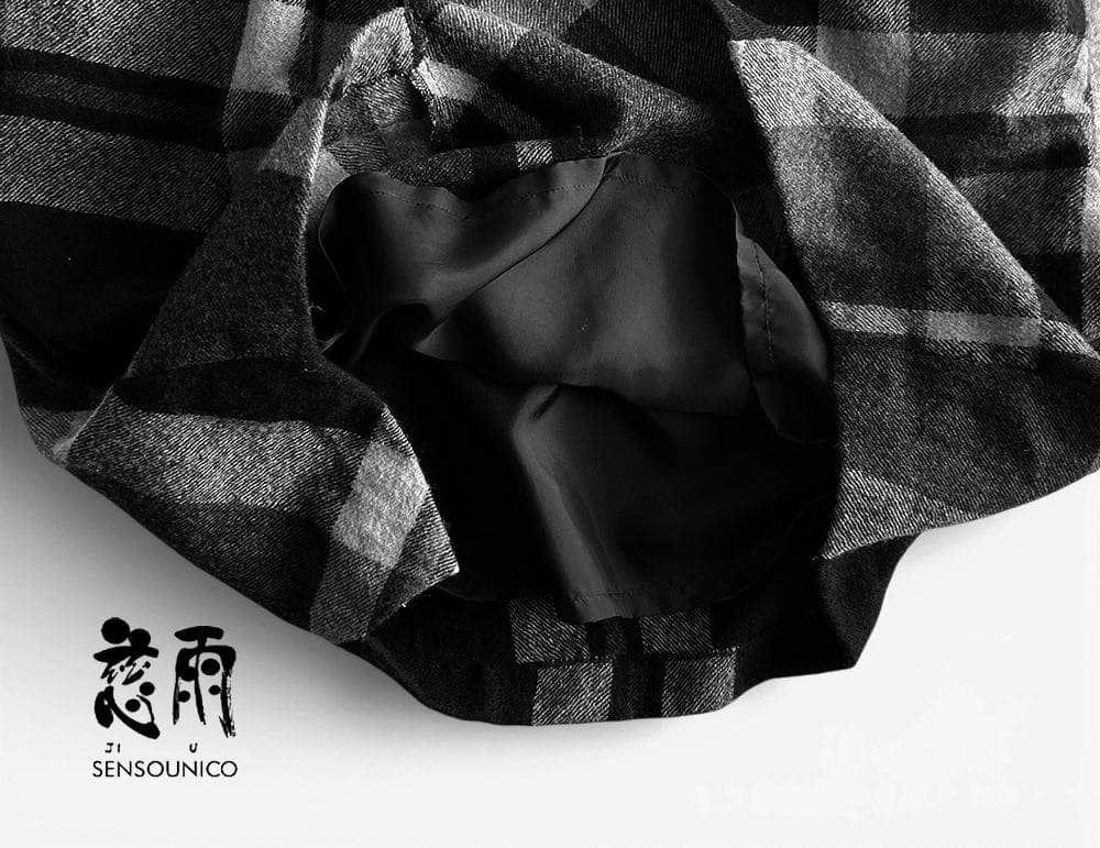 美品 慈雨/センソユニコ 毛100%アシンメトリーチェックマキシワンピース40L