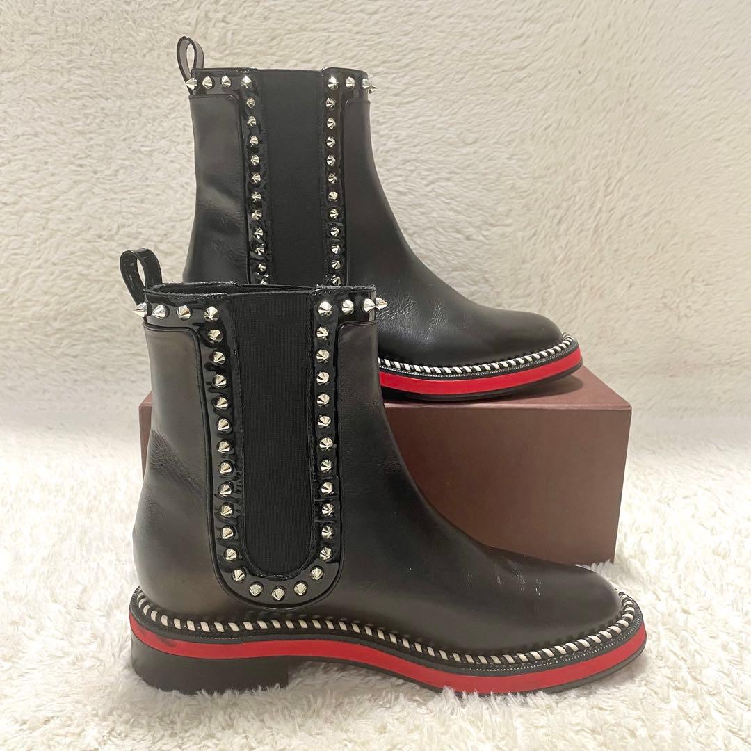 クリスチャンルブタン スタッズ レザー サイドゴアブーツ EU35.5