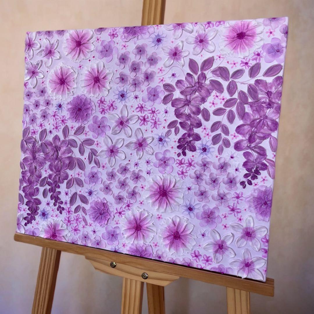 紫アート 紫フラワー 藤 テクスチャーアート フラワーアート