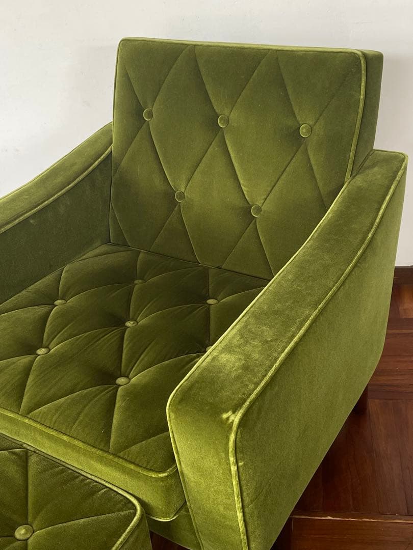 カリモク60 ロビーチェア オットマン セット モケットグリーン