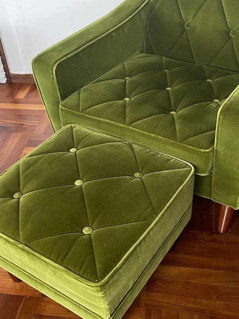 カリモク60 ロビーチェア オットマン セット モケットグリーン