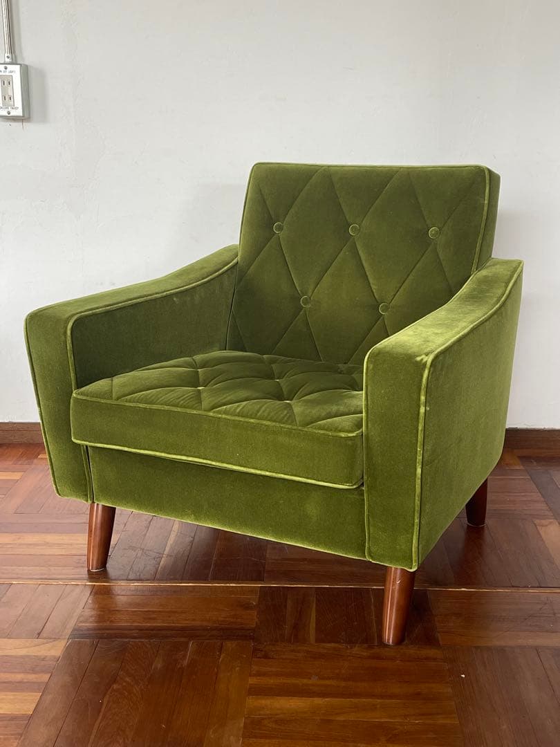 カリモク60 ロビーチェア オットマン セット モケットグリーン