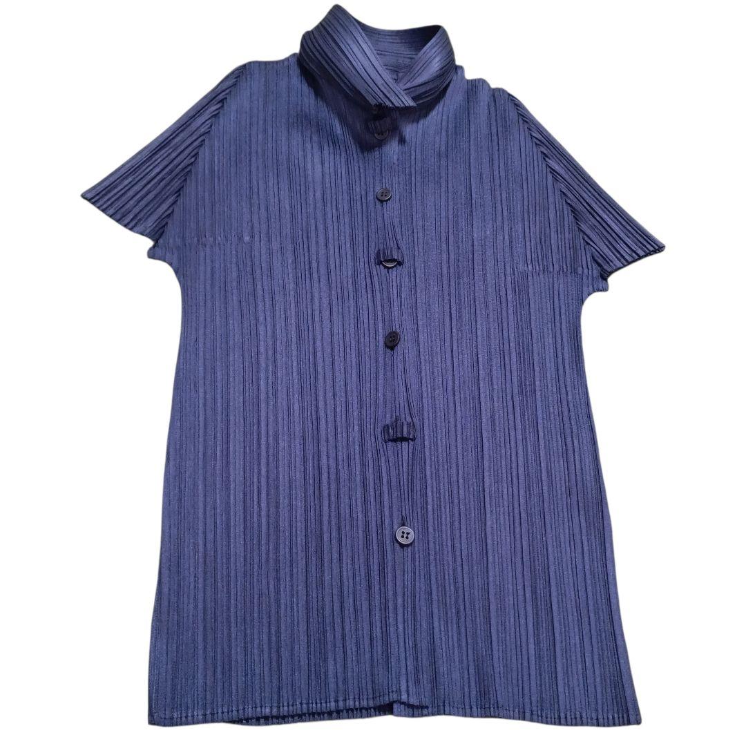 ✨PLEATS PLEASE ベルトリボン付 変形プリーツ カットソー 濃紺 L