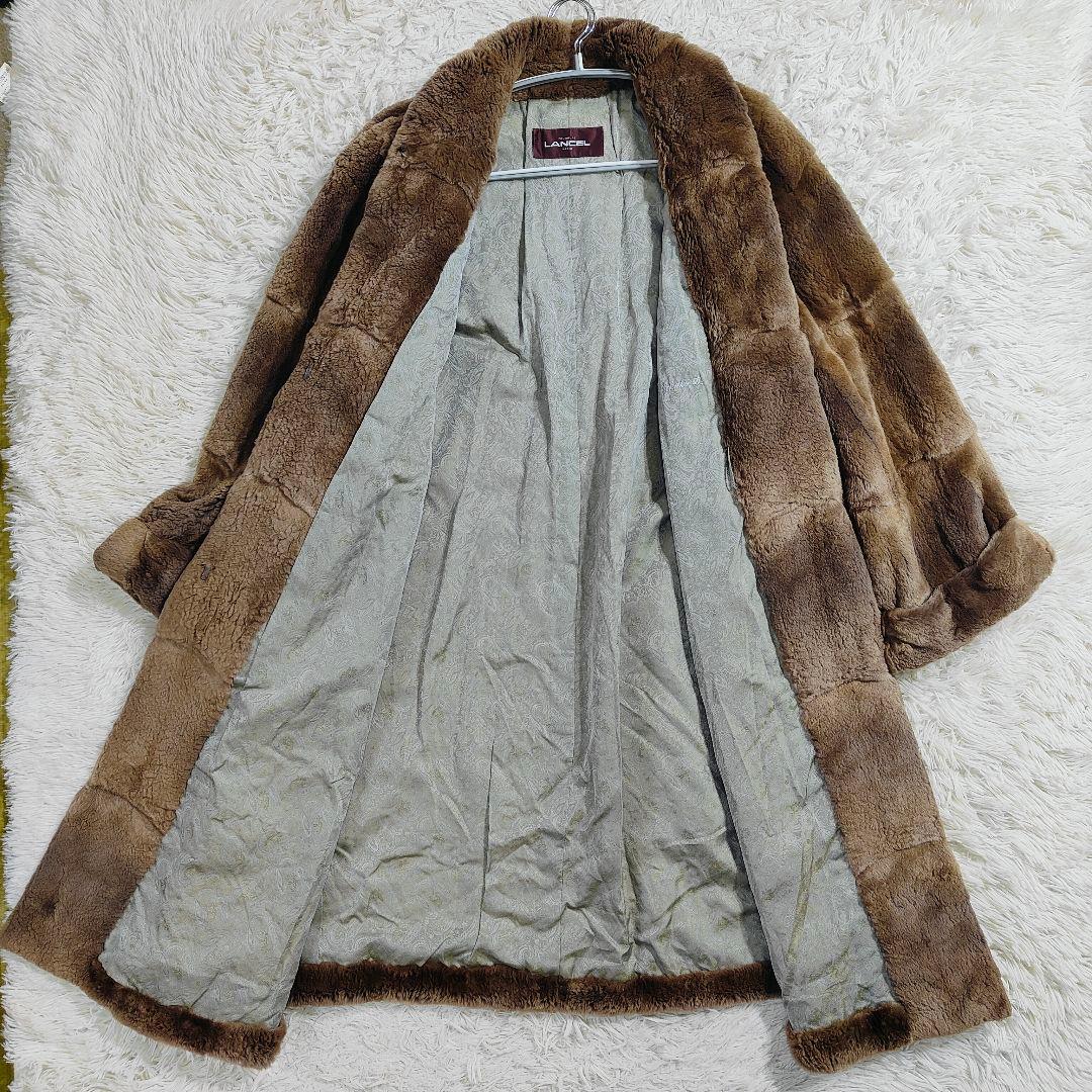 美品　毛皮　ランセル ミンク ペイズリー 裏地 総柄 ブラウン ロング　大きい