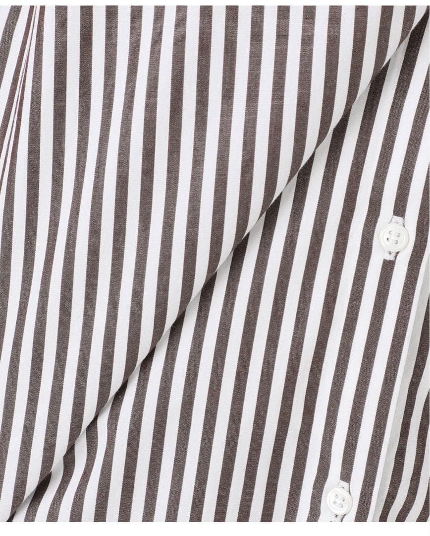 スピックアンドスパン 50コットンオーバーサイズシャツ ブラウン ストライプ