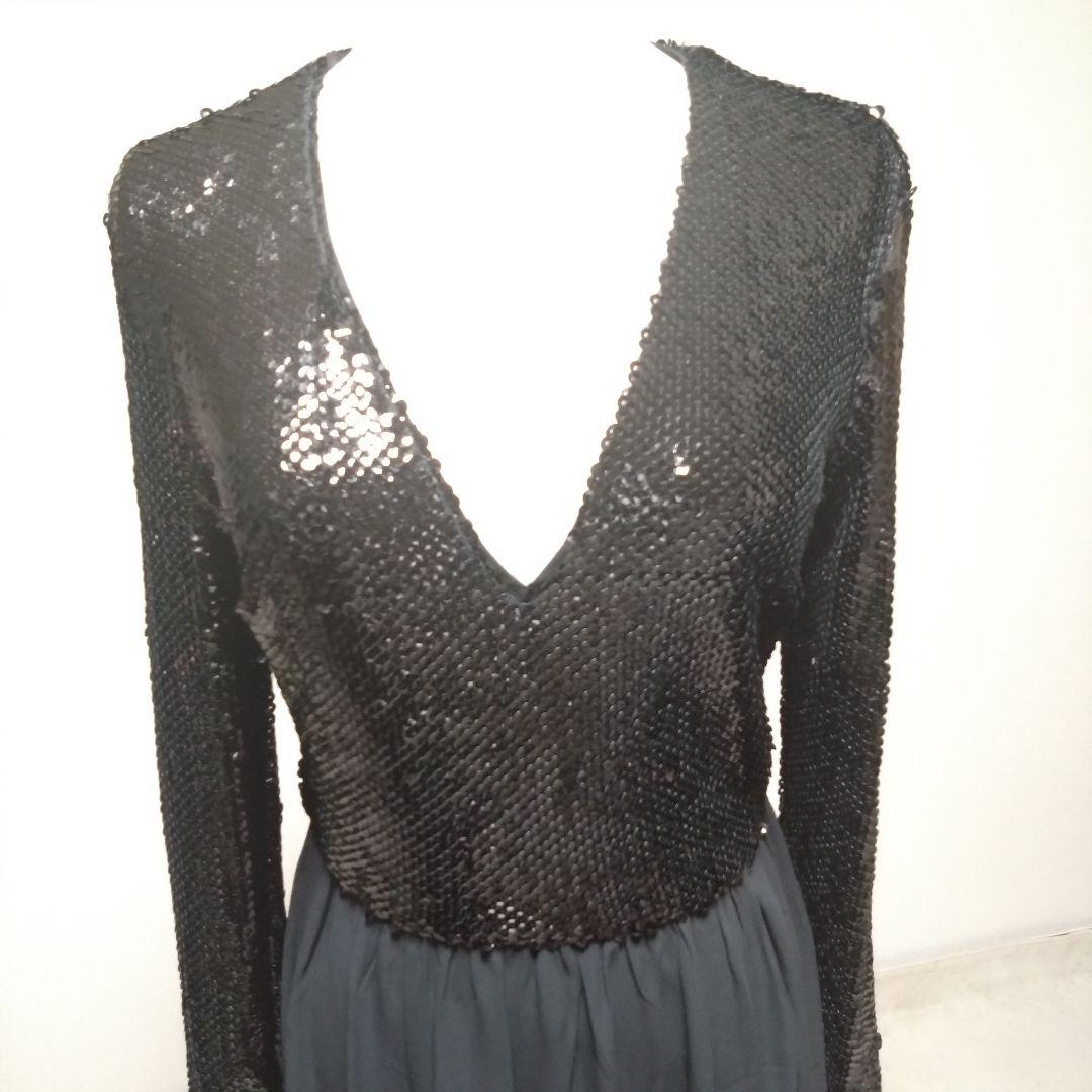 新品 未使用 ロングドレス パーティードレス マキシ丈 黒 スパンコール 結婚式